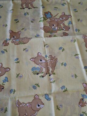 Vtg. Springs Mills Inc. Yellow Baby Deer Quilt Panels Fabric, Nursery, 1 yd x 44